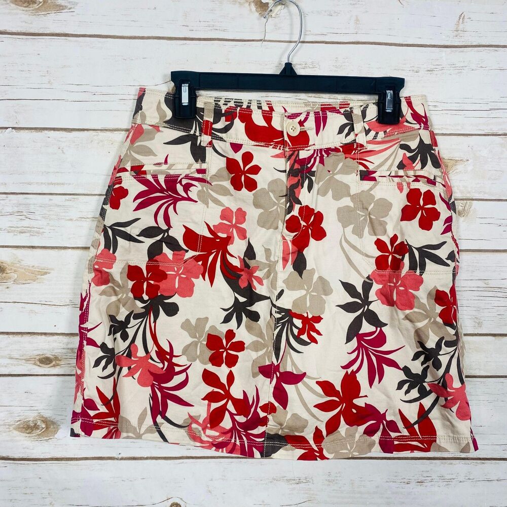 Croft & Barrow Women Floral Petite Mini Skirt Stretch Cotton Red Tan 10P‎